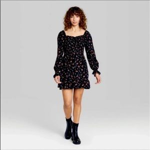 Women's Floral Print LS Smocked Top Short Dress